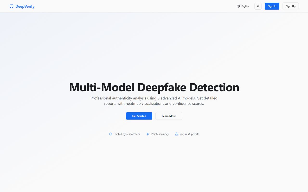DeepVerify homepage — Multi-Model Deepfake Detection